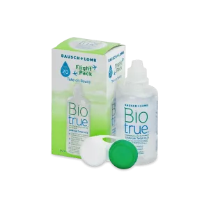 Biotrue 100 ml — opakowanie, butelka i pojemnik na soczewki