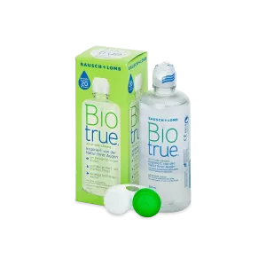 Biotrue 300 ml — opakowanie, butelka i pojemnik na soczewki